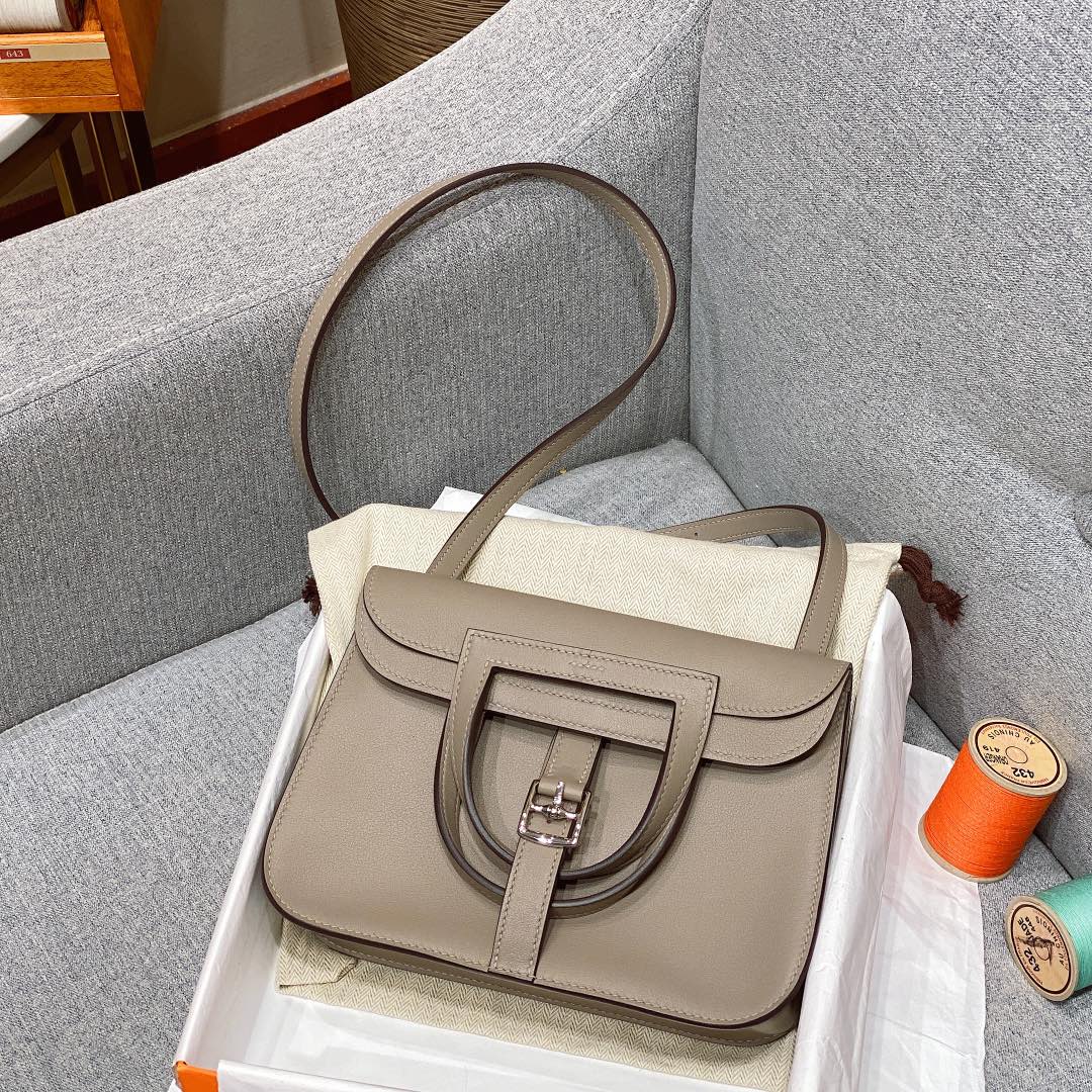 Hermes Mini Halzan 22 Handbag Shoulder Bag In Gris Asphalte Swift Leather